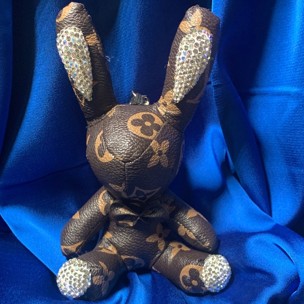 Classic leather print in brown and rhinestones-keychain or bag charm